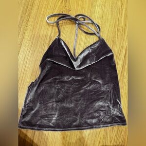 Honeybum purple velvet halter top with open back